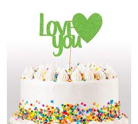 Cakeshop Valentines Glitter Cake Topper, I Love You Cake Topper Decoration, Anniversary - Double Sided 400gsm Glitter Card, Choice 14 of Colours and Loads of Styles (Green)