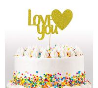 Cakeshop Valentines Glitter Cake Topper, I Love You Cake Topper Decoration, Anniversary - Double Sided 400gsm Glitter Card, Choice 14 of Colours and Loads of Styles (Gold)