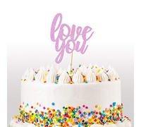 Cakeshop Valentines Glitter Cake Topper, I Love You Cake Topper Decoration, Anniversary - Double Sided 400gsm Glitter Card, Choice 14 of Colours and Loads of Styles (Baby Pink)