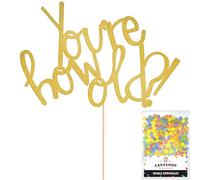 Cakeshop You’re How Old? Birthday Glitter Cake Topper With Sprinkles - Gold Custom Colour - Rude Funny Cake Decoration For 30th 40th 50th 60th Birthdays - Toppers for Cakes