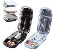 Caketotu Pill Cutter, Portable Pill Splitter with Stainless Steel Blade, Adjustable 1/2 1/4 Tablet Cutter, Centering Guide and Pill Storage Box (2*C)
