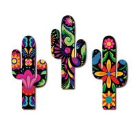 CAKIROTS 3 Pcs Mexican Style Cactus Decor for Home Mexican Wall Decor Rustic Flower Patterns Wooden Signs mexican art wall decor for Living Room Bedroom Bathroo