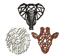 CAKIROTS 3 Pieces Safari Wood Heads of Lion, Elephant, Giraffe for Bedroom Above Bed - Jungle Theme Decorations for African and Nursery Decor