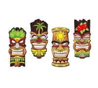 CAKIROTS 4 Pcs Tiki Mask Wall Decor Polynesian Hawaiian Style Decor African Masks Wall Decor Tiki Masks Outdoor Wooden Sign 17 Inches
