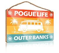 CakJuice Funny Home Decor Signs Pogue Life Outer Banks Wooden Sign Funny House Signs Front Door Decor (Size : 15X28CM)