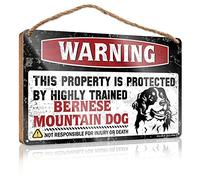 CakJuice Funny Porch Decor Warning This Property is Protected by A Highly Trained Bernese Mountain Dog Wooden Sign Coffee Bar Decor Door Sign for Bedroom (Size : 20X30CM)