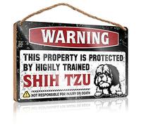 CakJuice Hanging Wall Decor Sign Warning This Property is Protected by A Highly Trained Shih Tzu Wooden Sign Plaque Sign Decorations for The Kitchen (Size : 20X30CM)