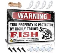 CakJuice Old Signs Metal Vintage Warning This Property is Protected by A Highly Trained Fish Tin Sign Baby Nursery Decor Funny Bedroom Decor ( Size : 20X30CM )