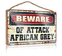 CakJuice Winter Door Sign Beware of Attack African Grey Wood Sign Autumn Outdoor Decor Office Door Signs Personalized (Size : 6 x 11 Inch)