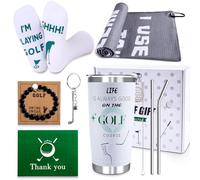 CAKKA Golf Gifts for Men - 9PC Set: Tumbler, Towel, Socks, Key Chain, Bracelet, Thanks Card; Gift Box; Perfect for Golfer, Dad, Christmas