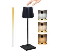 Cakkone Rechargeable Lamp with 3 Color Modes, Metal Cordless Lamps Touch Dimming, Wireless Lamp IP54 Waterproof, Rechargeable Table Lamp for Restaurant Bedroom Indoor Outdoor, Black