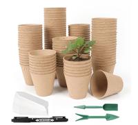 CAKKVDE 100 Pack 8cm Round Biodegradable Seedling Pots | Small Plant Pots for Seed Starting | Compostable Nursery Pots for Vegetables, Herbs & Flowers | Garden & Greenhouse Essentials