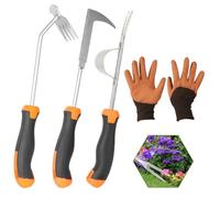 CAKKVDE 3 Pack Weed Remover Tool with Rubber Handle & Gardening Gloves - Stainless Steel Garden Weeding Tools for Patio, Backyard, Farm - Portable Weed Pulling Tool Set