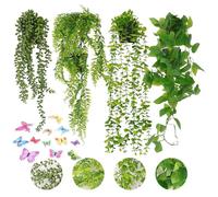 CAKKVDE 4 Pack Artificial Hanging Plants with Pots - Fake Ivy Vine for Indoor Outdoor Decor, Office, Patio & Wall - Realistic Faux Greenery in Hanging Planter(4-Piece Set with Butterfly Decor)