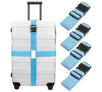 CAKKVDE 4 PCS 5x200CM/2x78IN Luggage Straps for Suitcase, Heavy Duty Adjustable Suitcase Straps with Buckle and Luggage Label, Luggage Belts Suitcase for Travel Case (Light Blue)