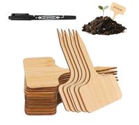 CAKKVDE 50 Bamboo Plant Labels with Marker Pen, 10x6cm Wooden Tags