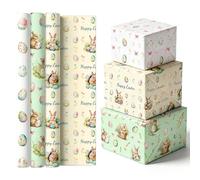CAKKVDE Easter Gift Wrap Set of 3 Rolls - Bunny & Egg Designs, Easy-Cut Backing Lines, 17" x16ft per Roll for Baskets, Presents & Spring Crafts