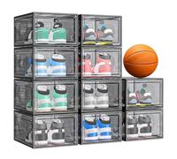 cakraie 10 Pack Thicken Shoe Organizer Stackable,Upgraded Sturdy Shoe Storage Box with Magnetic Door,Shoe Containers For Sneaker Display,Hat Organizer,Black…
