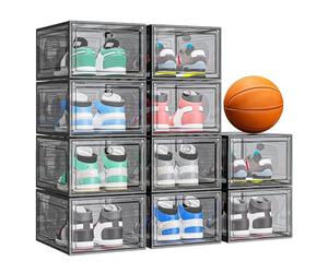 cakraie 10 Pack Thicken Shoe Organizer Stackable,Upgraded Sturdy Shoe Storage Box with Magnetic Door,Shoe Containers For Sneaker Display,Hat Organizer,Black…