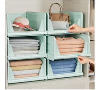 caktraie Pack of 6 Foldable Green Plastic Storage Baskets, Wardrobe Organisers and Storage Drawers, Stackable, Durable PP Material with Pull-Out Design