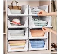 caktraie Foldable Closet Organizer - 8 Pack Stackable Storage Boxes, Plastic Storage Basket, Foldable Closet Storage for Wardrobe Cupboard Kitchen Bathroom, White