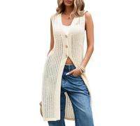 Cakulo Women's Summer Crochet Sleeveless Knit Cardigan, Apricot, XL