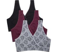 CAKYE 3 Pack Maternity Nursing Sleep Bra Breastfeeding Cotton Bralette, S-black/Burgundy/Grey Print - Third Style, L