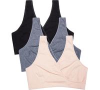 CAKYE 3 Pack Maternity Nursing Sleep Bra Breastfeeding Cotton Bralette, S-Black/Charcoal/Nude - Third Style, XL