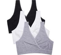 CAKYE 3 Pack Maternity Nursing Sleep Bra Breastfeeding Cotton Bralette, S-black/White/Grey - Third Style, S