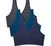 CAKYE 3 Pack Maternity Nursing Sleep Bra Breastfeeding Cotton Bralette, S-stripe/Navy Dot/Atrovirens - Third Style, XL