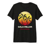 Cala Millor Mallorca Retro Palm Sunset Tropical Beach Premium T-Shirt