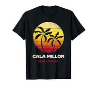 Cala Millor Mallorca Retro Palm Sunset Tropical Beach T-Shirt