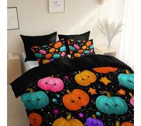 Calabaza Estilo Caricatura Juego de Funda Nordica, Cama 105-200 x 200 cm, Negro Funda Edredon Microfibra, y 2 Fundas de Almohada, con Cremallera, Hipoalergenica