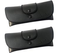 Calabria Double Snap Belt Loop Eyeglass Case Black 2 Pack PU Leather Vintage Old School Eye Glass Semi-Hard Sunglass Holder