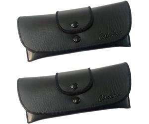 Calabria Double Snap Belt Loop Eyeglass Case PU Leather Vintage Style Old School Eye Glasses Pouch Semi-Hard Sunglass Holder, Black, 2 Count