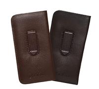 Calabria Soft PU Leather Eye Glasses Case w/Pocket Clip Black Brown (2Pack) Men Women Eyeglass Pouch Slip-In Sunglass Bag
