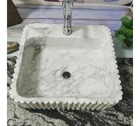 Calacata White Marble Stone Sink with Faucet Hole for Vanity Top, 17.7 x 15.7 inches Scalloped Side