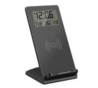Calager Wireless Phone Charger Stand,Stand Fast Charging 10W Date And Temperature Display Built-in Alarm Portable Phone Charging Station for Phone Black