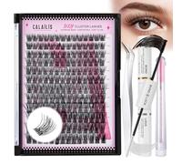 CALAILIS DIY Eyelash Extensions Set, Lash Extension Set, 168 Pieces, D Curl, DIY Cluster Lashes with Eyelash Glue and Sealer Lash Remover and Applicator (703KIT)