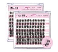 CALAILIS Individual Eyelashes, 144 Pieces, DIY Individual Eyelashes for Self-Application of Lash Extesnion at Home, 10-16 mm D Curl Cluster Individual Lashes HD19 Pack of 2