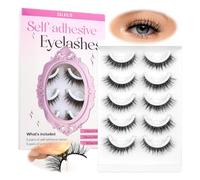 CALAILIS Self-Adhesive Eyelashes, 5 Pairs, Natural Look, Press-On False Eyelashes, No Glue, Reusable, Cat Eye, Wispy, Pre Glued Fake Lashes with Replacement Adhesive Strips (C122)