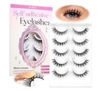 CALAILIS Self-Adhesive Eyelashes, 5 Pairs, Natural Look, Press-On False Eyelashes, No Glue, Reusable, Cat Eye, Wispy, Pre Glued Fake Lashes with Replacement Adhesive Strips (C105)