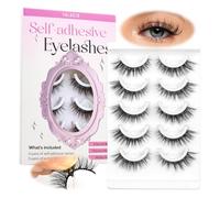 CALAILIS Self-Adhesive Eyelashes, 5 Pairs, Natural Look, Press-On False Eyelashes, No Glue, Reusable, Cat Eye, Wispy, Pre Glued Fake Lashes with Replacement Adhesive Strips (C131)