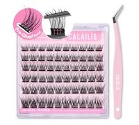 CALAILIS Self-Adhesive Eyelashes, Pack of 60, D Curl Print on No Glue Required, Individual Eyelashes, Pre-Luked, Reusable, Glue-Free Eyelash Cluster Set with Tweezers for Beginners (AC01, 10-16)