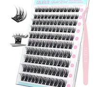 CALAILIS ZBP10D Self-Adhesive Eyelash Extensions, 120 Pieces, D Curl Wispy Eyelashes, Self-Adhesive, Press On Lashes, No Glue Needed, Pre Glue Eyelashes with Tweezers