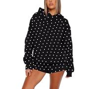 calbatic Oversized Leopard Print Hoodie for Women Men Long Sleeve Hooded Sweatshirts Cute Pullover with Pocket, Polka Dot Black, S