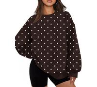 calbatic Women Polka Dot Sweatshirt Oversized Graphic Crewneck Long Sleeve Fleece Pullover Y2K Casual Hoodies, Dark Brown, M