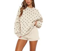 calbatic Women Polka Dot Sweatshirt Oversized Graphic Crewneck Long Sleeve Fleece Pullover Y2K Casual Hoodies, Apricot, M