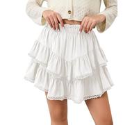 calbatic Womens Flowy Ruffle Tiered Skorts Elastic High Waist Lace Trim Mini Skirts Golf Tennis Crochet Shorts, White, S