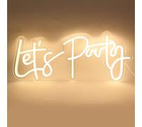 CALCA Let´s Party LED Neon Sign Integrative Sign Size 58cm x 25cm Warm White for Engagement Party, Birthday Party, Wedding Party UK Stock